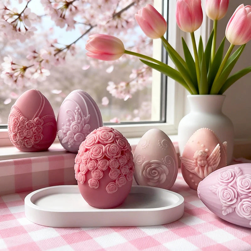 3D Easter Egg Candle Silicone Mold Angel Flower Embossment DIY Handmade Soap Chocolate Baking Mould