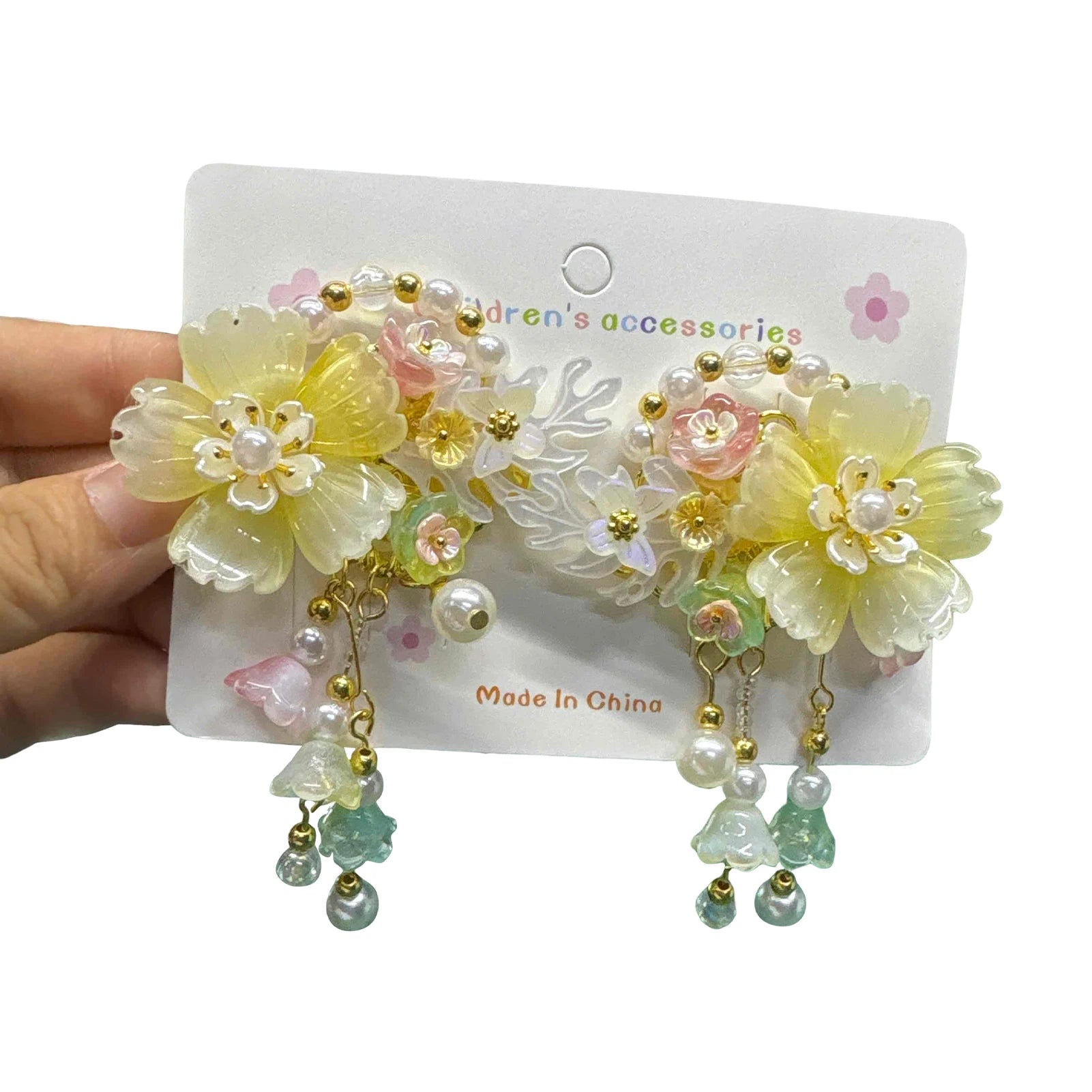 1 Pair Ancient Flowers Hair Pins Pink Resin Flower Hair Clips Crystal like Blossom Hairpins for Women Girls Hair Accessories