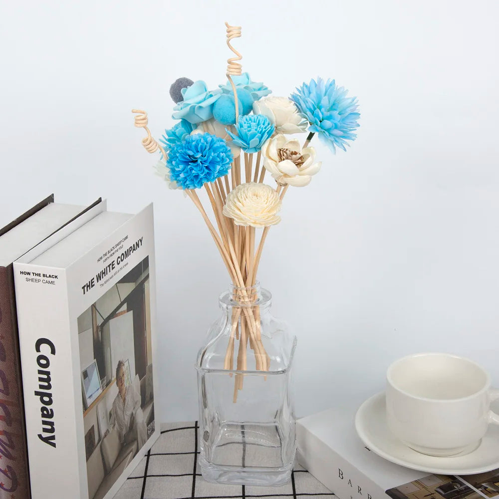 NEW 20PCS Blue Series Flower Rattan Sticks Fireless Fragrances Reed Diffuser Stick Diy Ornaments Home Decor