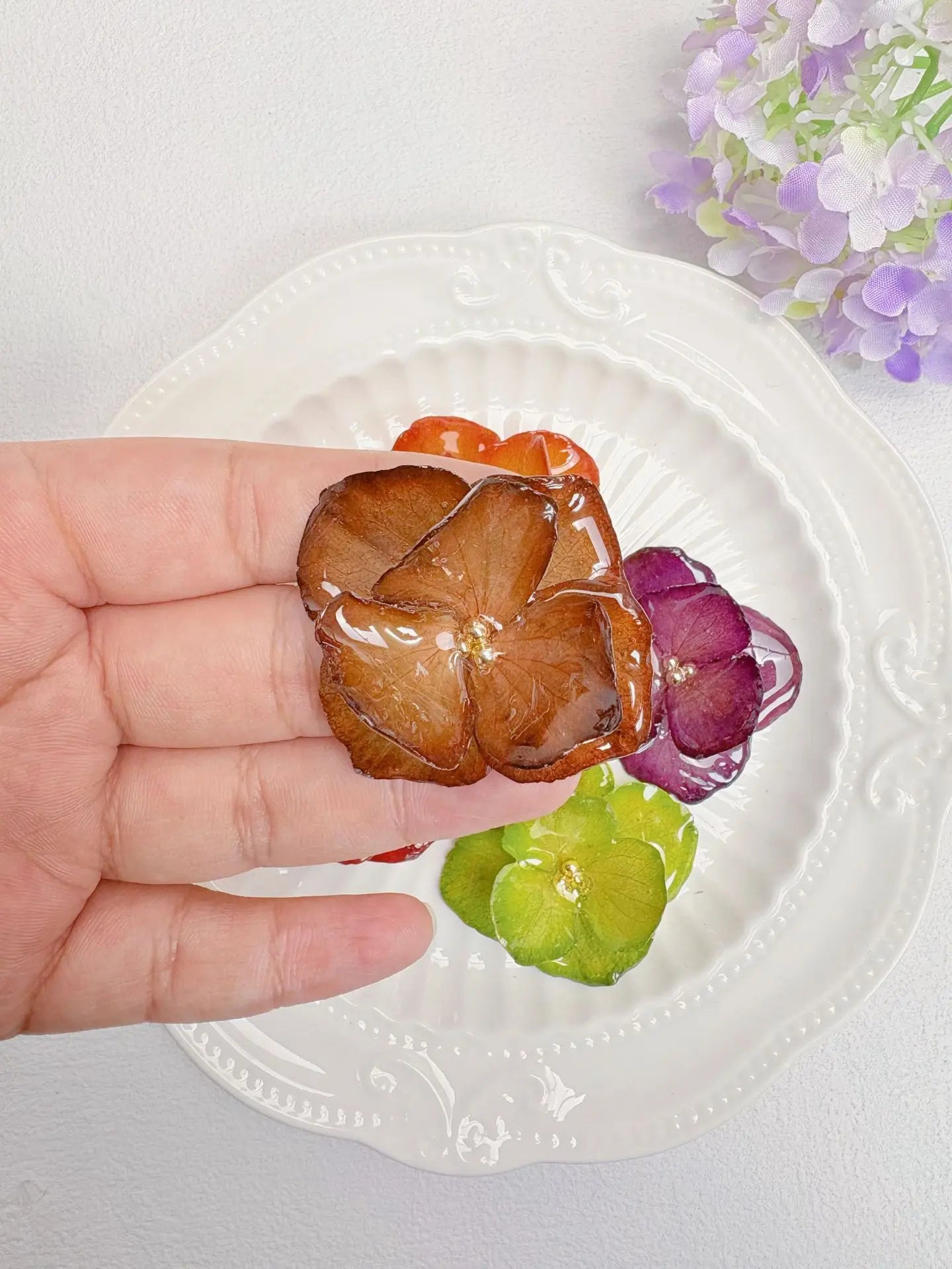 4PCS DIY Rubber Real Dried Hydrangea Flower Earrings Necklaces Bracelets Accessories Real Large-Leaf Hydrangea Fairy Accessories