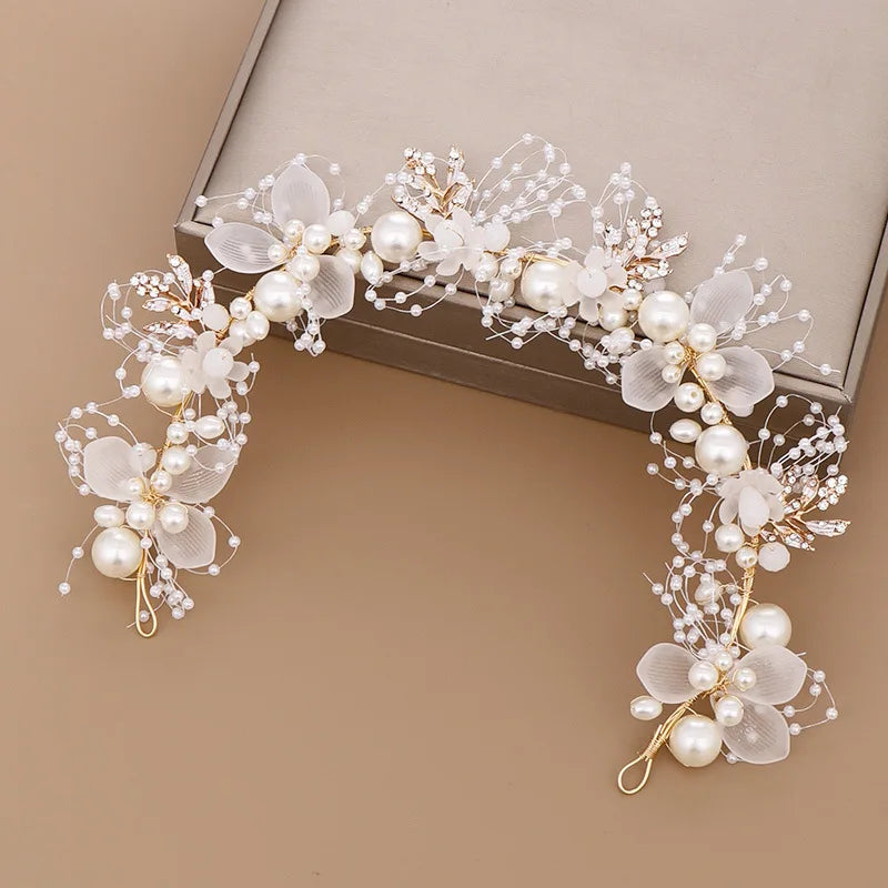 Pearl Crystal Bridal Headband Hairband Rhinestone Wedding Hair Accessories Jewelry Vine For Women Bride Tiara Headband Headpiece