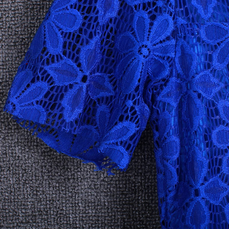 Summer Lace Women Blouse Shirt Casual Solid Hollow Clothing Top