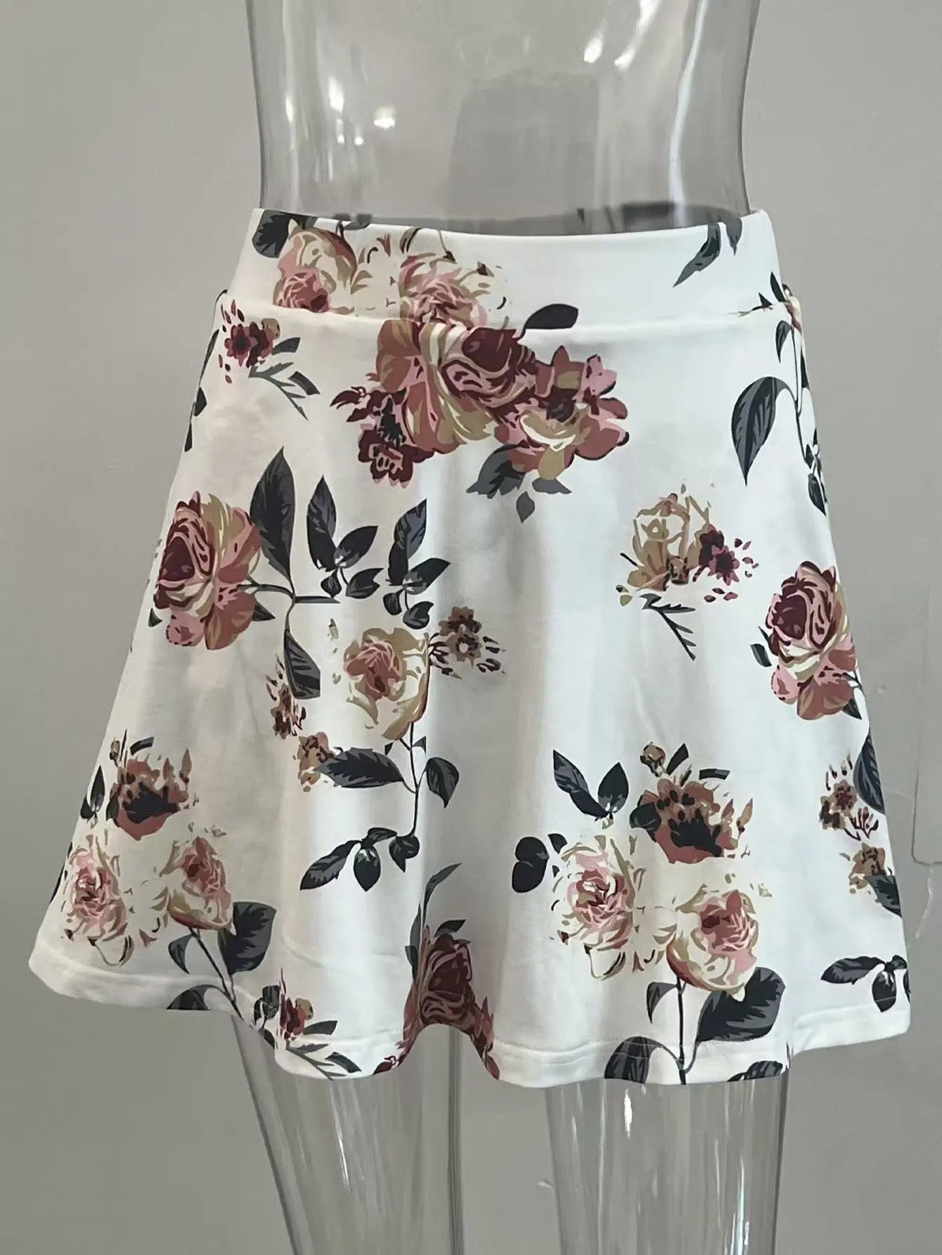 European and American cross-border floral print skirt women's summer high-waisted pleated sports skirt fake two short skirts