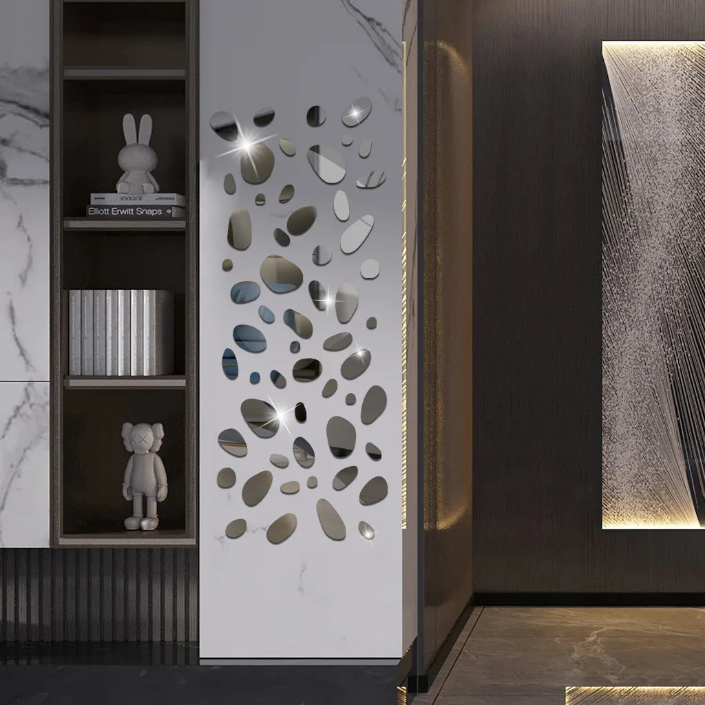 3D Mirror Wall Decals 20pcs Irregular Geometric Cobblestone shape Self-adhesive Detachable Acrylic Mirror Wall Sticker HomeDecor