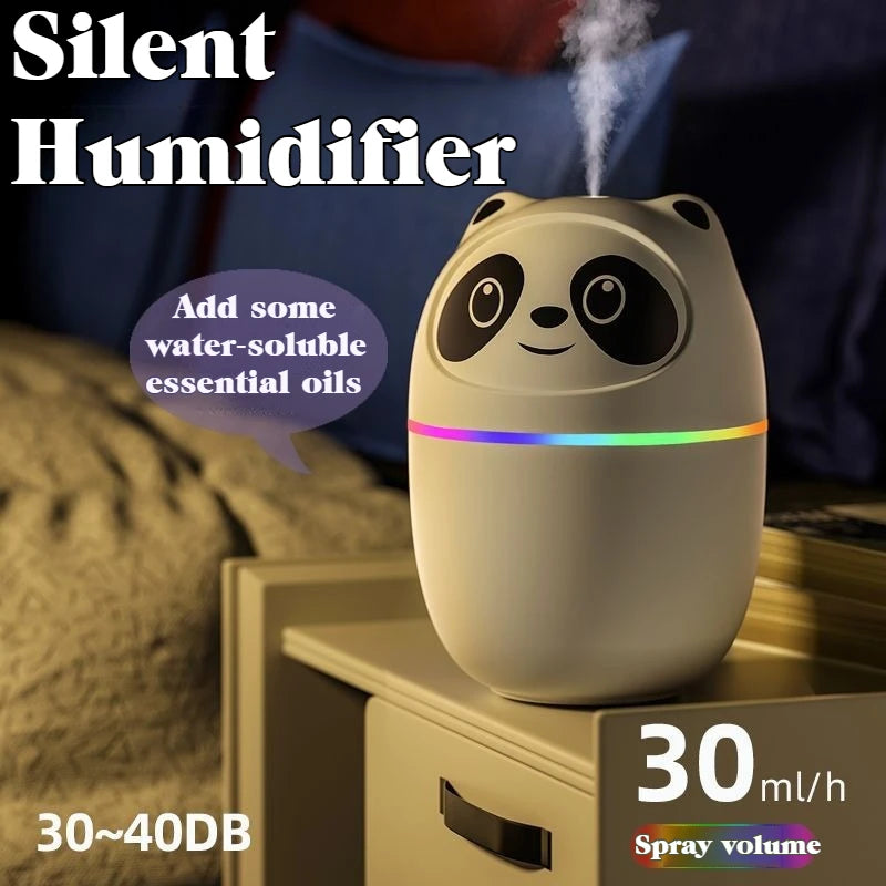Mini Panda USB Air Humidifier Aroma Oil Diffuser Night Light Cool Mist Sprayer for Household Car Office