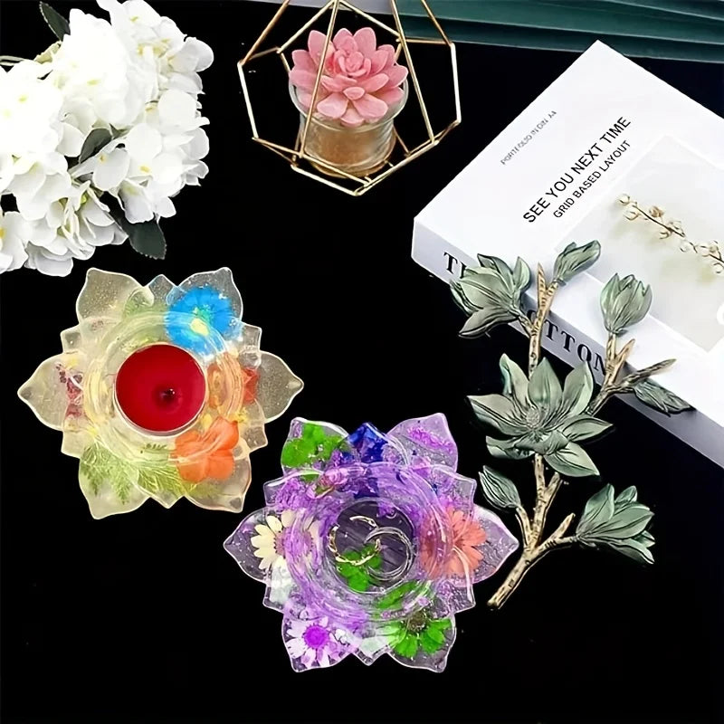 1pc- Lotus tea lamp resin mold, suitable for DIY jewelry, container boxes, candlesticks, and desktop decoration