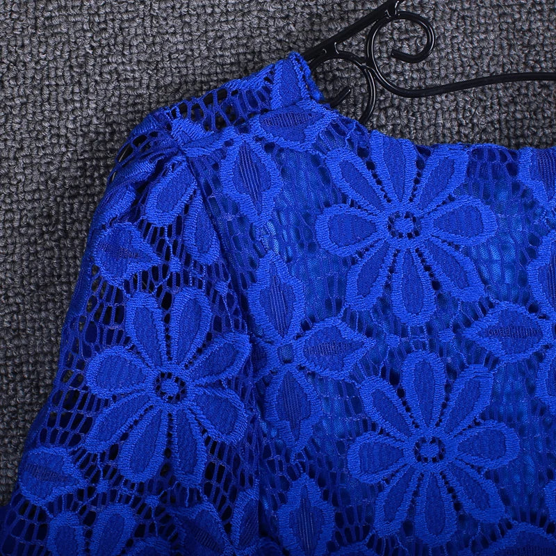 Summer Lace Women Blouse Shirt Casual Solid Hollow Clothing Top