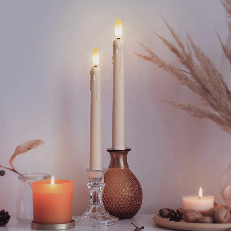 FPOO Flameless Candles Dinner Lighting Table Home Decoration Candle Light With Timer Remote Flickering Decorative Led Taper Lamp