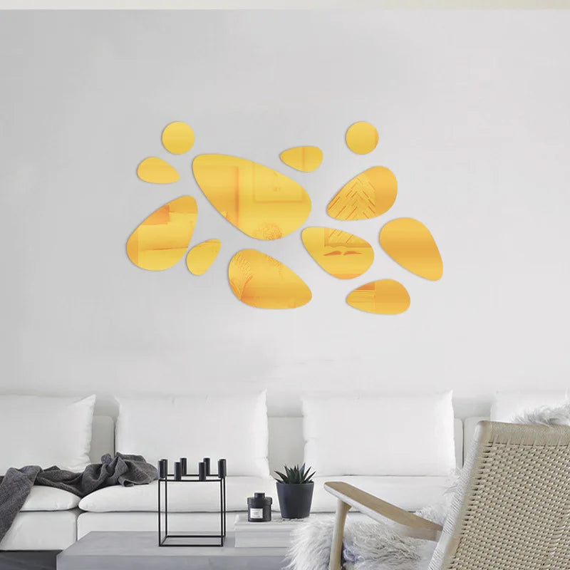 3D Mirror Wall Decals 20pcs Irregular Geometric Cobblestone shape Self-adhesive Detachable Acrylic Mirror Wall Sticker HomeDecor