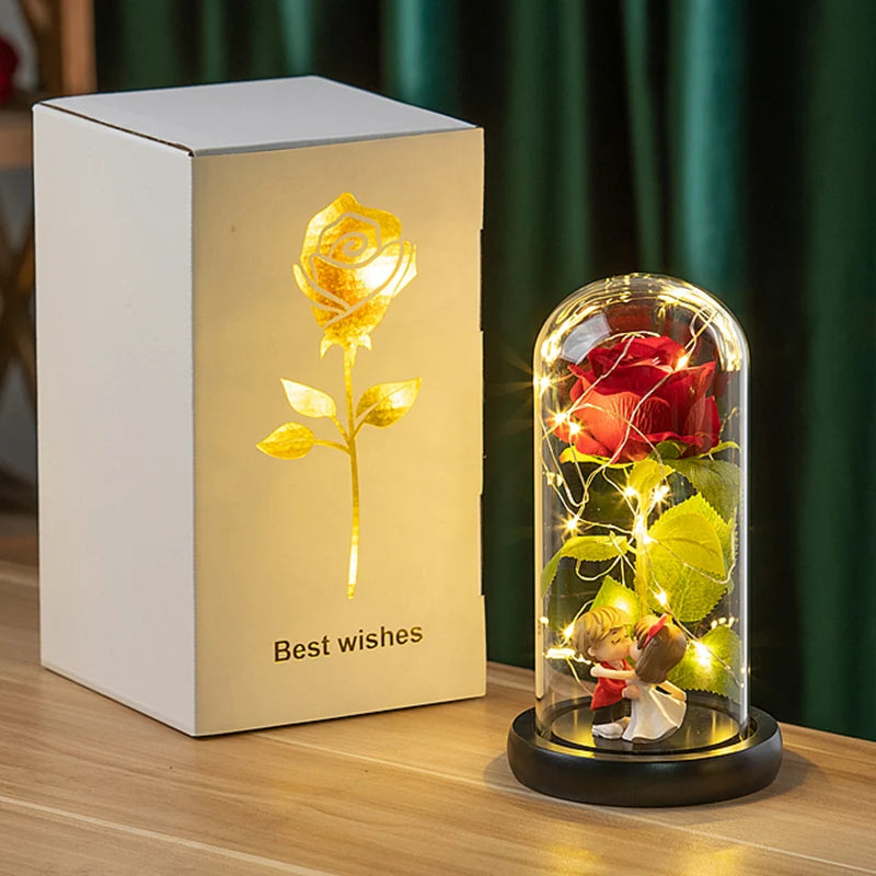 Eternal Rose Flowers Artificial Foil Flower in Glass Glow Immortal Flower LED Roses Lamp Flores Eternas Valentine's Day Gift