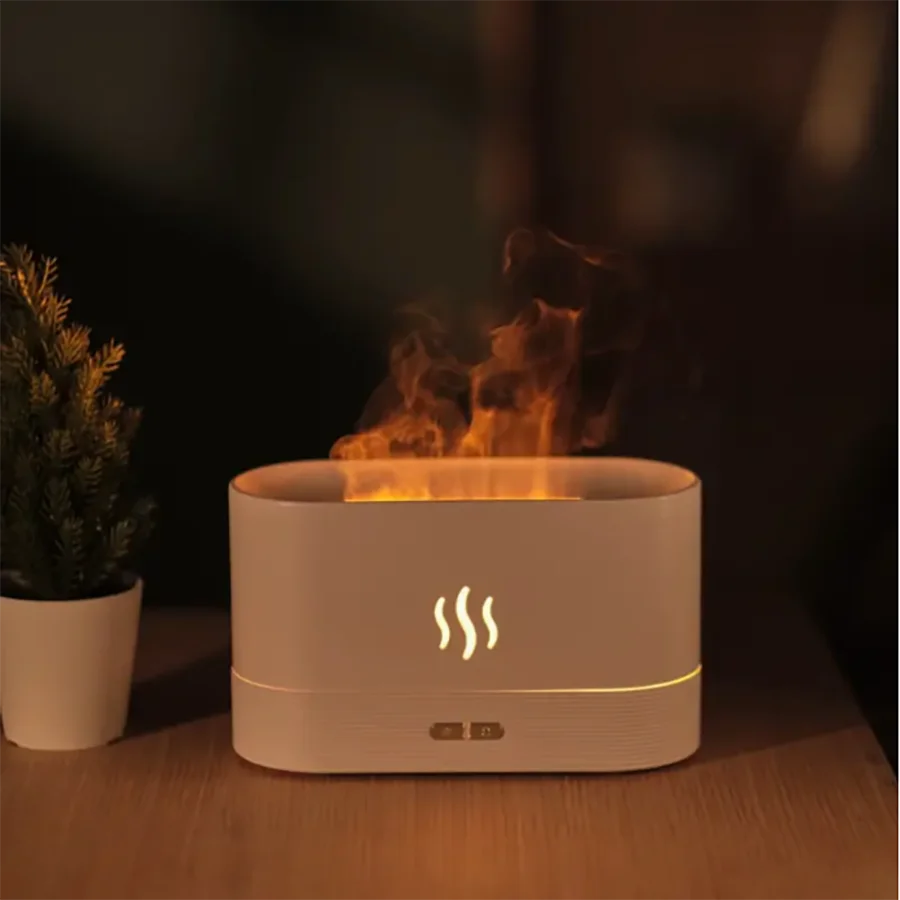 1pc New Flame Simulation Flame Ultrasonic Humidifier, Portable 7-Color Flame Fireplace Air Aromatic Essential Oil Diffuser, USB