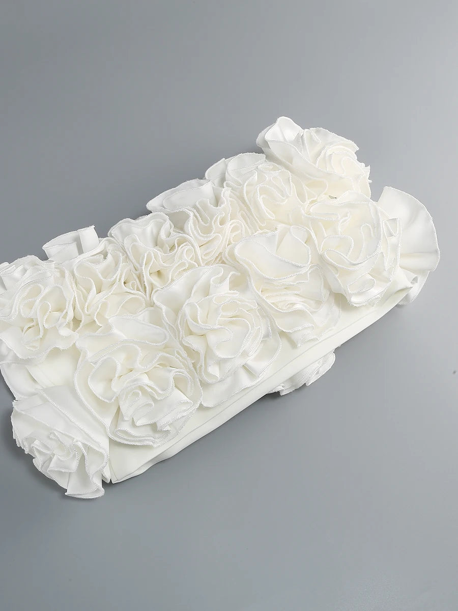 VC Christmas Dress Strapless Red Structured Top With Floral Embellished Mini Skirt Bodycon Celebrity Party Cocktail 2 Pieces Set