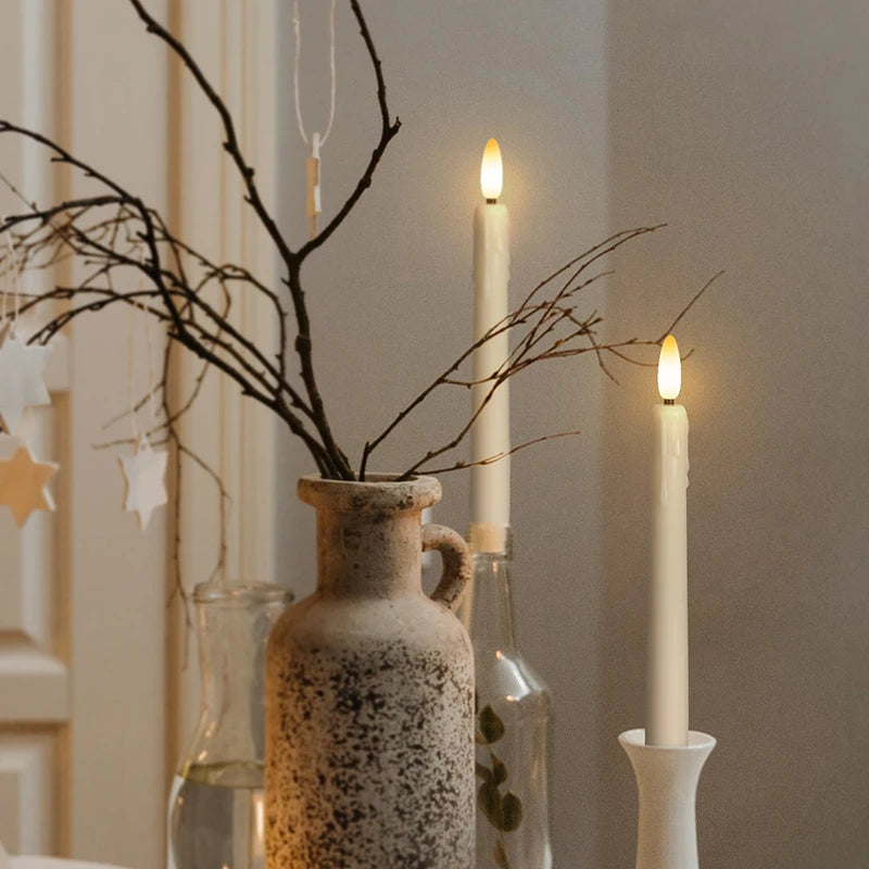 FPOO Flameless Candles Dinner Lighting Table Home Decoration Candle Light With Timer Remote Flickering Decorative Led Taper Lamp