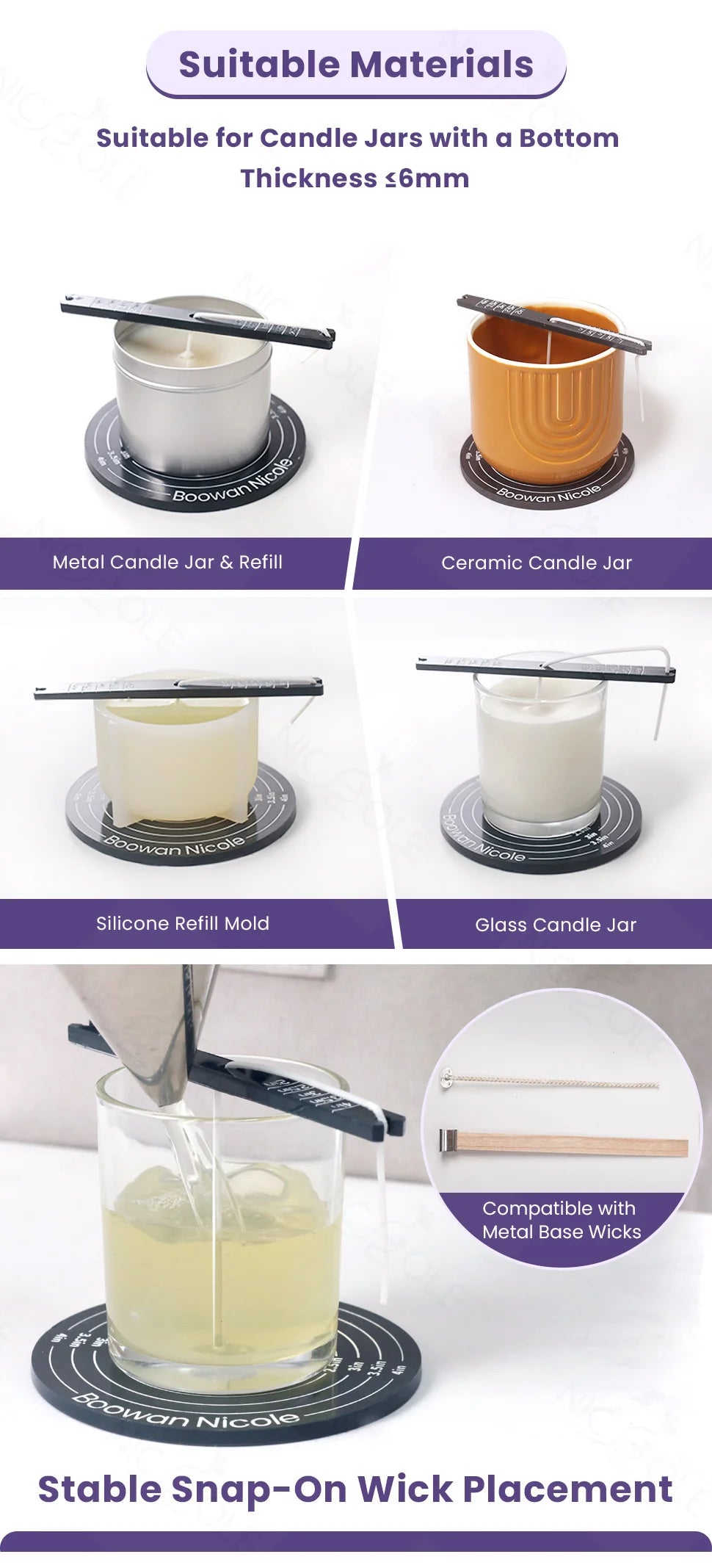 Nicole Quick Magnetic Candle Wick Centering Setter Tool & Wick Holder Candle Centering Device for Candle Making