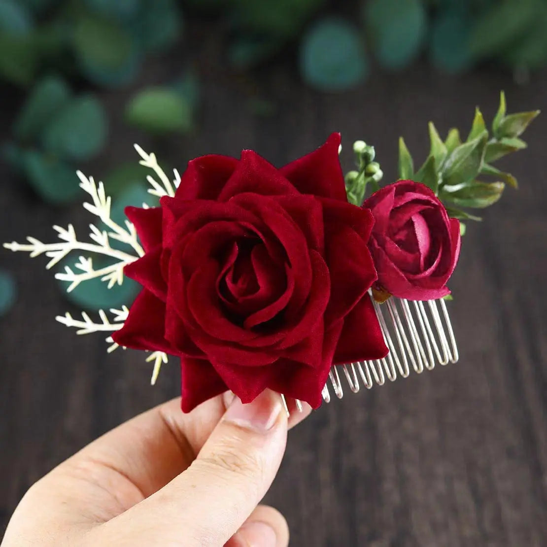 Handmade Velvet Rose Hair Comb Wedding Party Hair Accessory Bride Hairpiece artificial flower Rose Hairpin for Prom Banquet Even