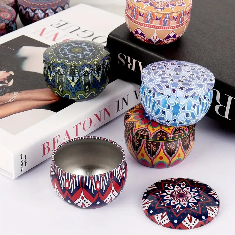 56 Colorful Floral Patterned Tin Boxes, Available in Sets of 36pcs, Each Containing 2.2-Ounce Candle Jars