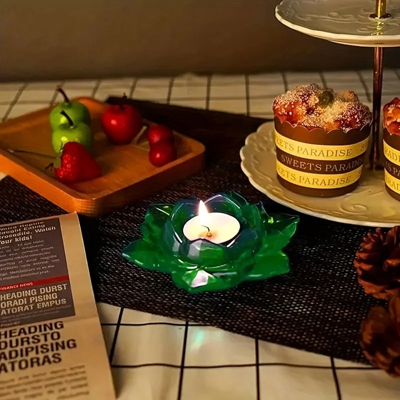 1pc- Lotus tea lamp resin mold, suitable for DIY jewelry, container boxes, candlesticks, and desktop decoration