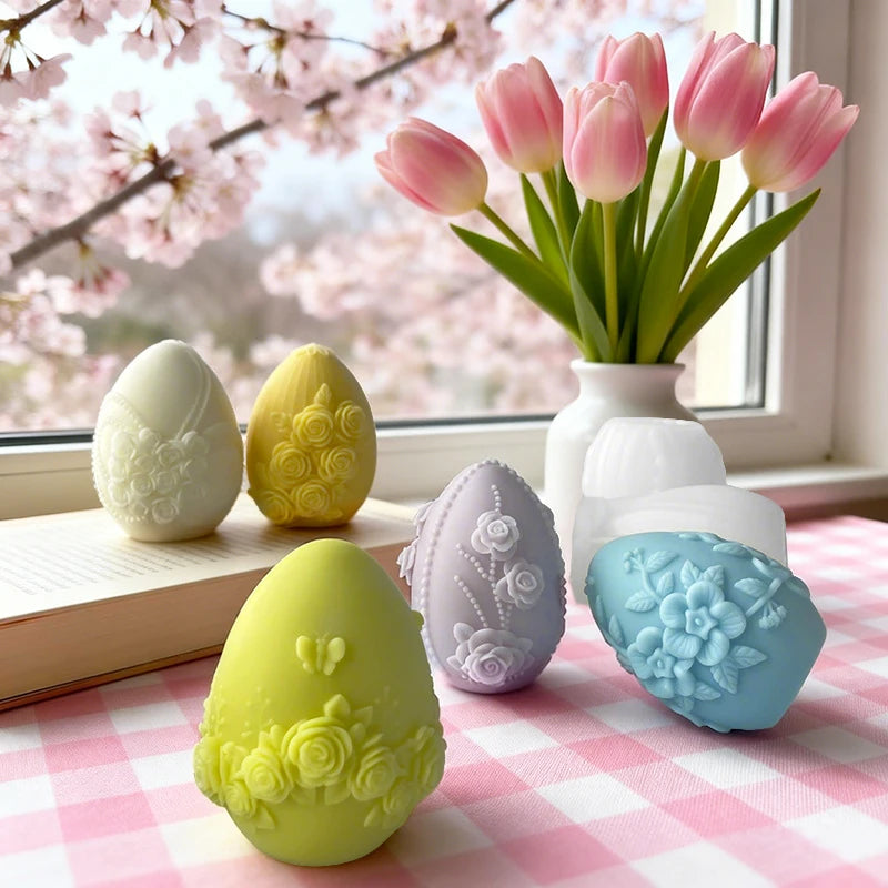3D Easter Egg Candle Silicone Mold Angel Flower Embossment DIY Handmade Soap Chocolate Baking Mould