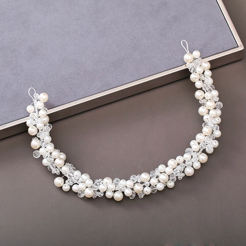 Pearl Crystal Bridal Headband Hairband Rhinestone Wedding Hair Accessories Jewelry Vine For Women Bride Tiara Headband Headpiece