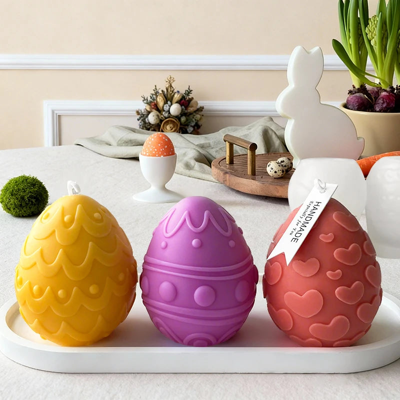3D Easter Egg Candle Silicone Mold DIY Aromatherapy Candle Plaster Resin Ornaments Geometric Eggs Mould Easter Decor Crafts