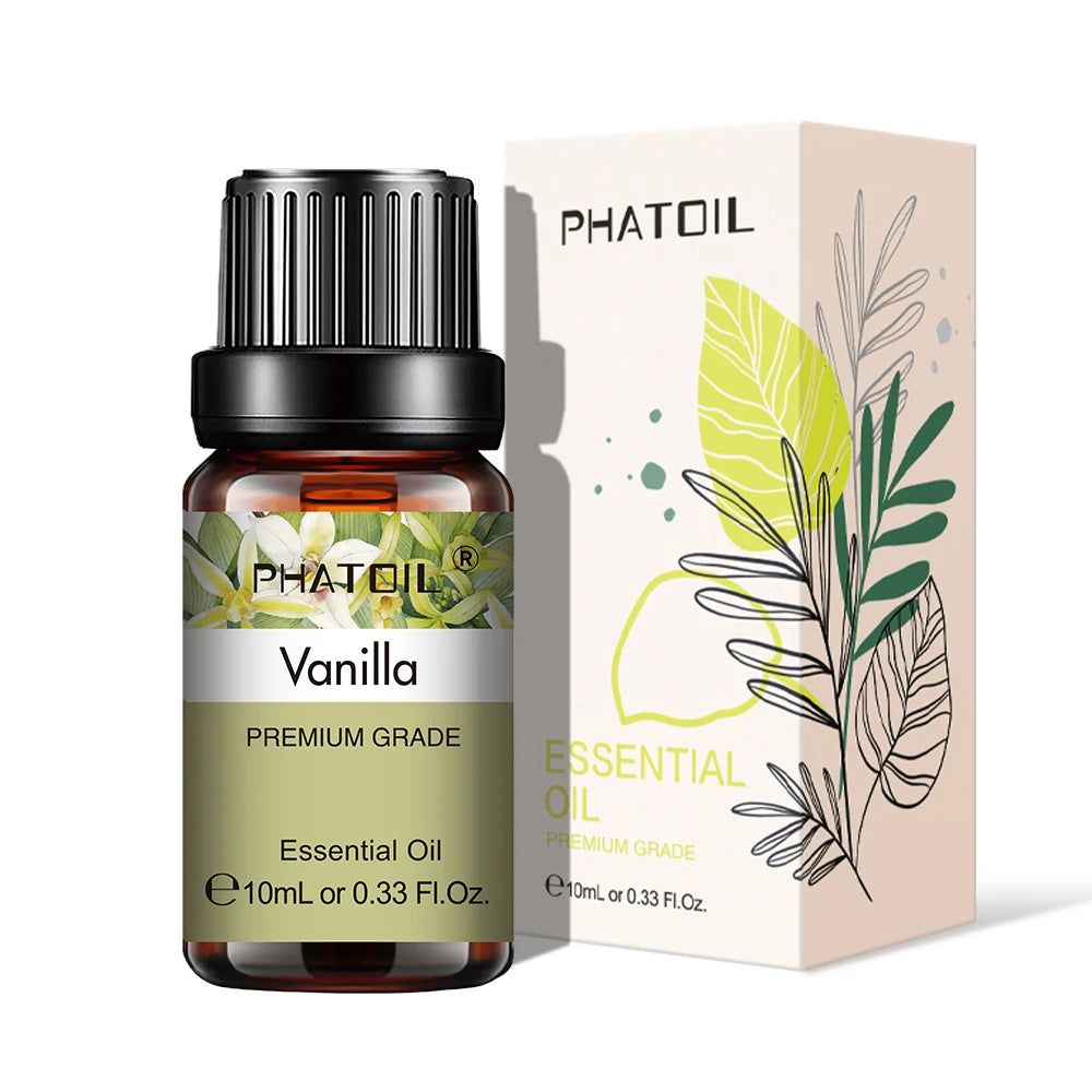 PHATOIL 10ml Natural Essential Oils for Diffuser Aromatherapy Lavender Vanilla Lemon Rose Lemongrass Essential Oil DIY Soap