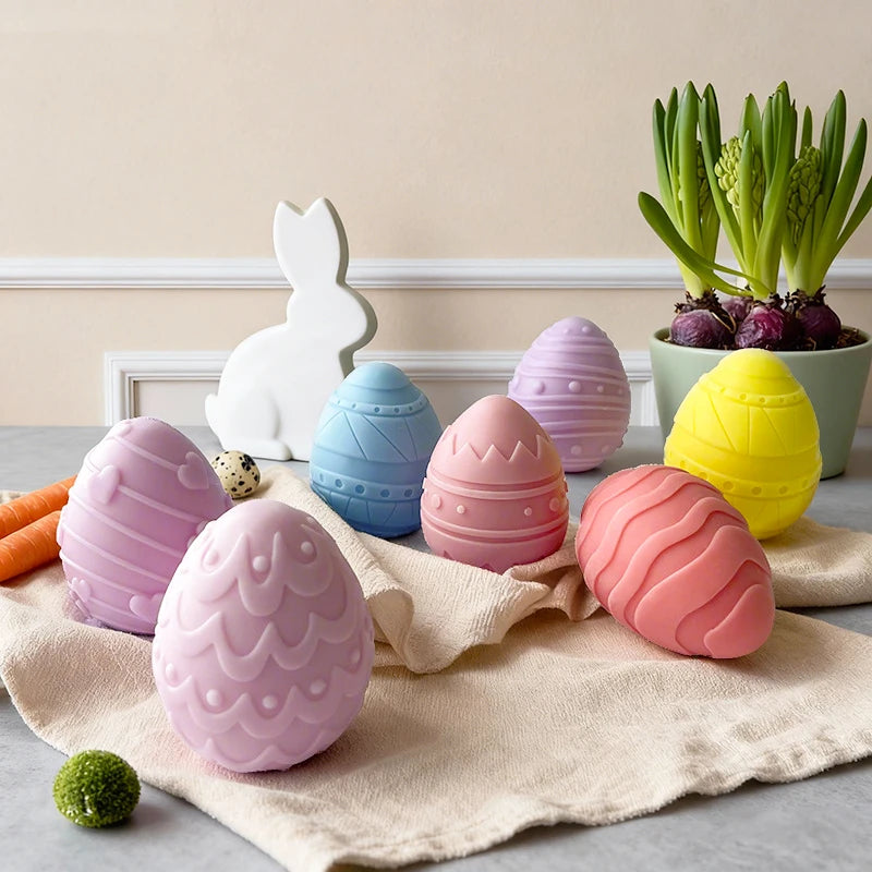 3D Easter Egg Candle Silicone Mold DIY Aromatherapy Candle Plaster Resin Ornaments Geometric Eggs Mould Easter Decor Crafts