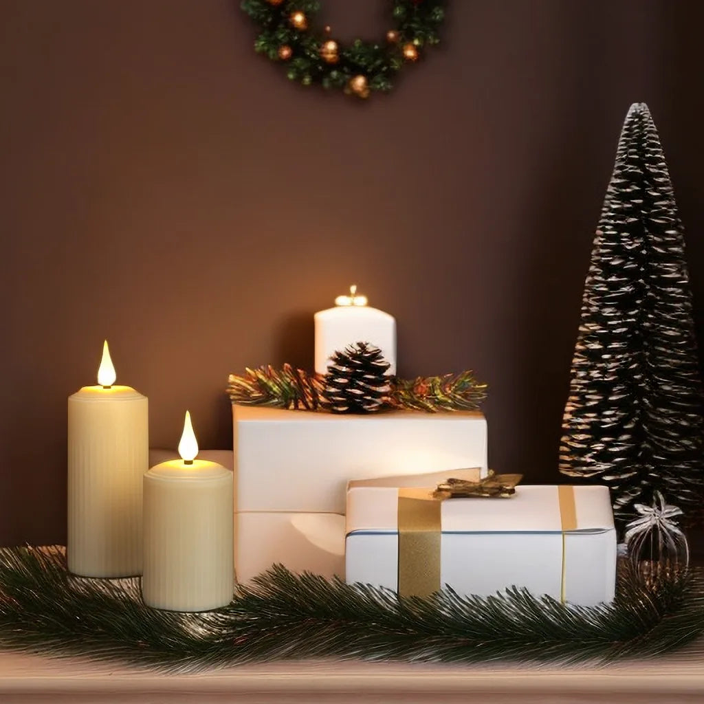 FPOO Rechargeable Led Candle By usb Remote Waterproof Pillar Candles for Wedding Camping Electric Flickering Flame Candle Light