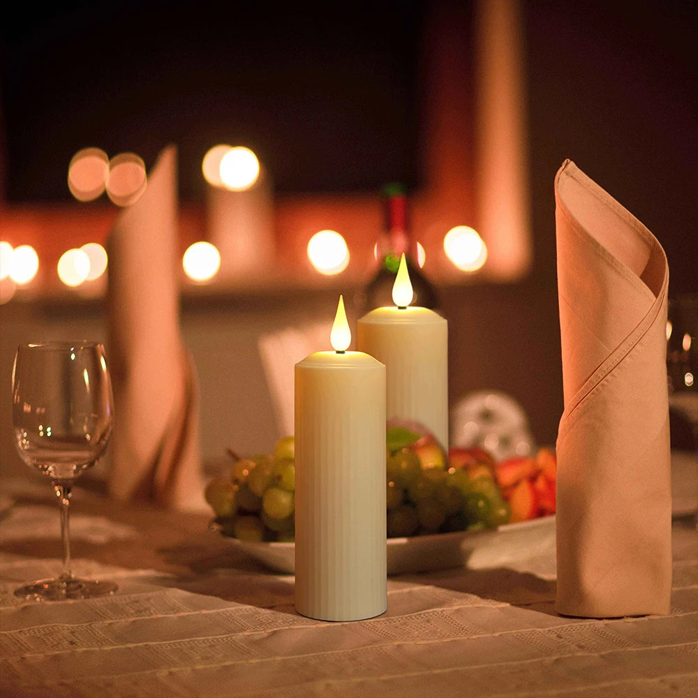 FPOO Rechargeable Led Candle By usb Remote Waterproof Pillar Candles for Wedding Camping Electric Flickering Flame Candle Light