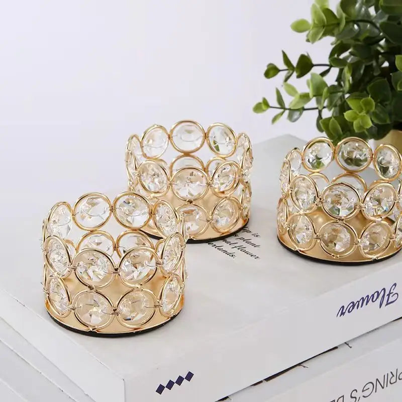 Crystal Tealight Candle Lantern Holders Crystal Candlestick Desktop Candlelight Dinner Prop Metal Ornament Candle Holder