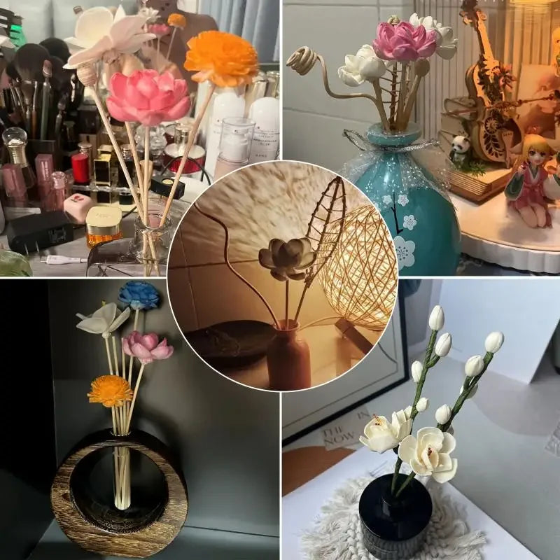 Artificial Hydrangea Flower Rattan Sticks Fireless Fragrances Reed Essential Oil Diffuser Stick DIY Ornaments Home Decor