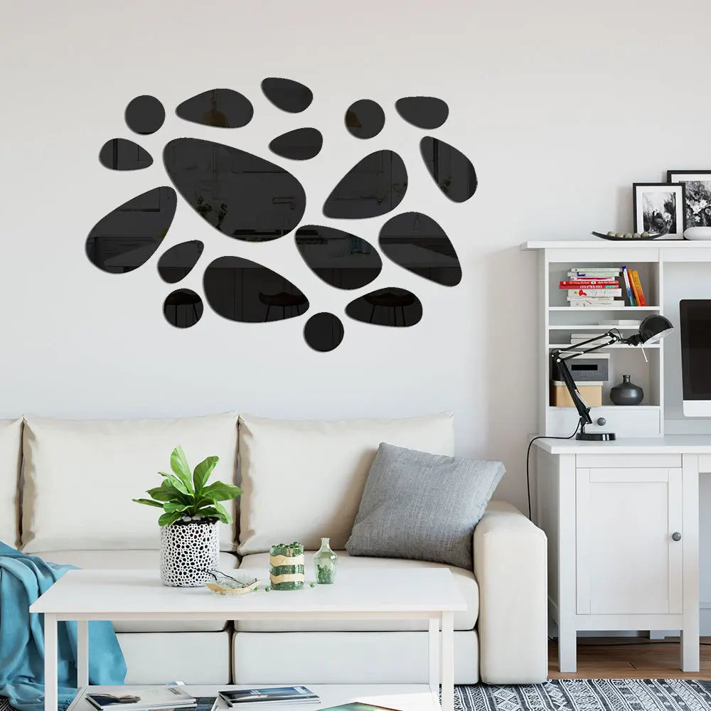 3D Mirror Wall Decals 20pcs Irregular Geometric Cobblestone shape Self-adhesive Detachable Acrylic Mirror Wall Sticker HomeDecor