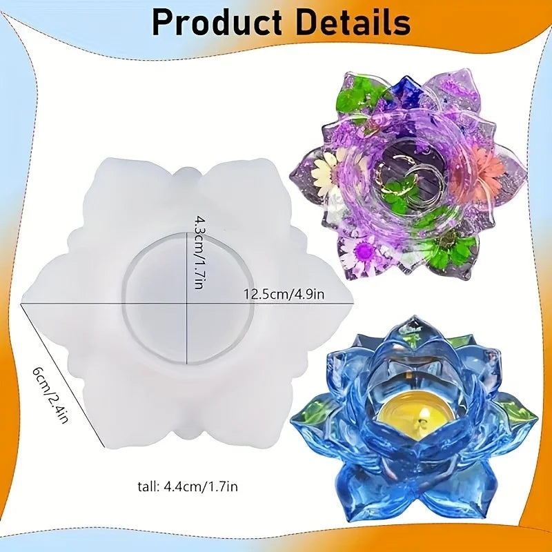 1pc- Lotus tea lamp resin mold, suitable for DIY jewelry, container boxes, candlesticks, and desktop decoration