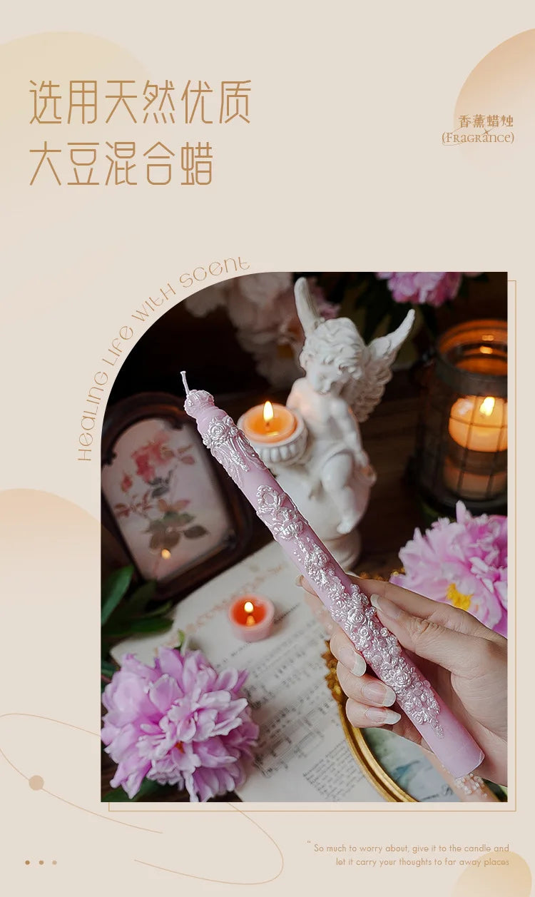 Embossed Long Candles for Candlesticks Taper Scented Wedding Candles Ceremony Home Decorations Item