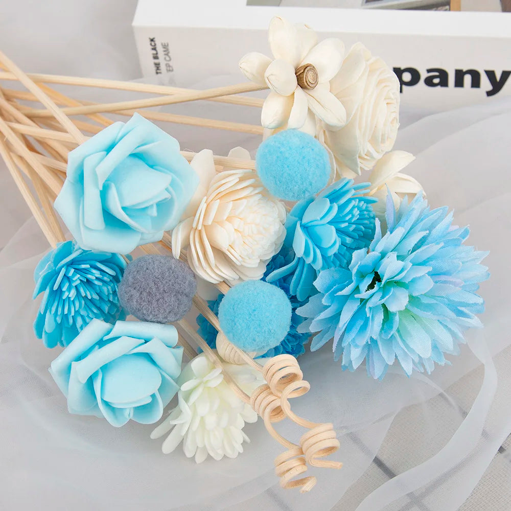 NEW 20PCS Blue Series Flower Rattan Sticks Fireless Fragrances Reed Diffuser Stick Diy Ornaments Home Decor