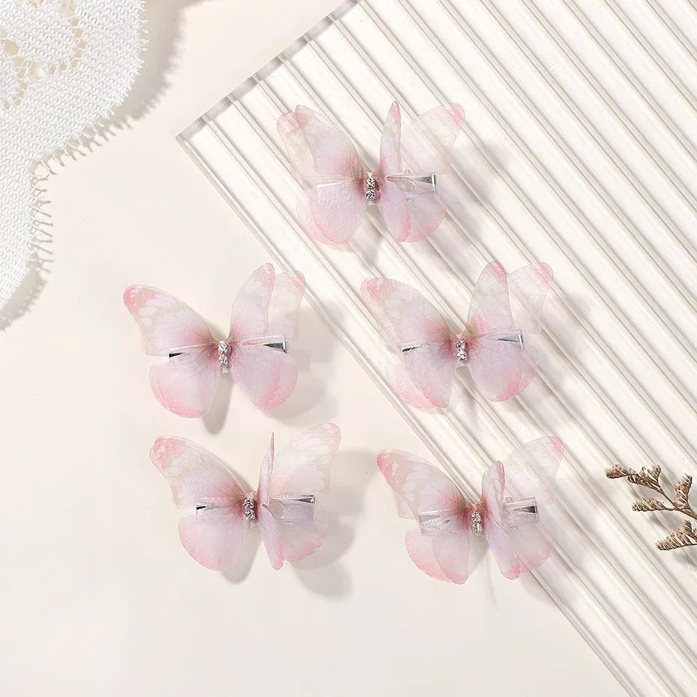 5pcs/set Cute Mesh Double-layer Simulation Butterfly Hairpins for Lovely Girls Princess Colorful Gradient Headwear Hair Clips