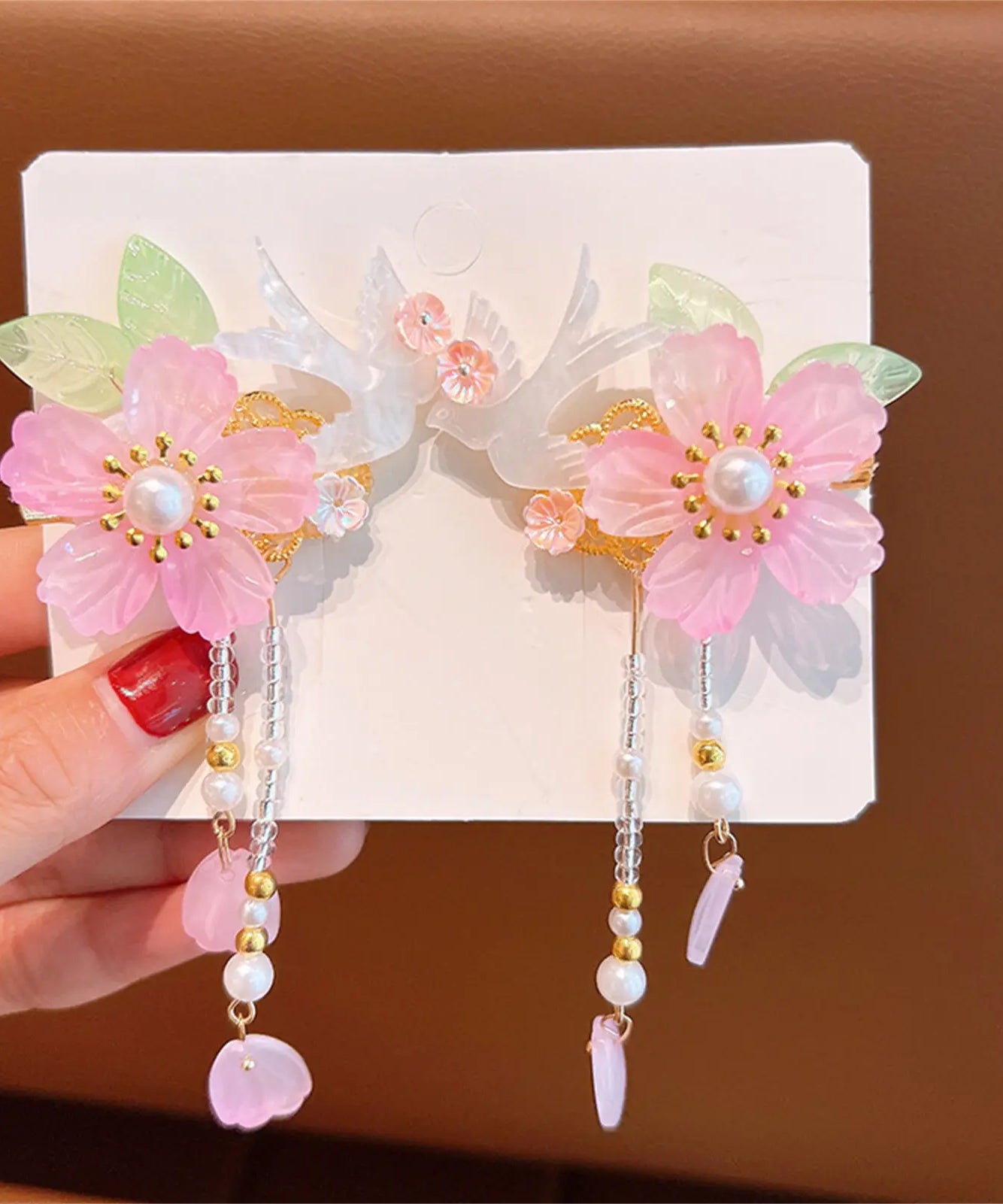 1 Pair Ancient Flowers Hair Pins Pink Resin Flower Hair Clips Crystal like Blossom Hairpins for Women Girls Hair Accessories