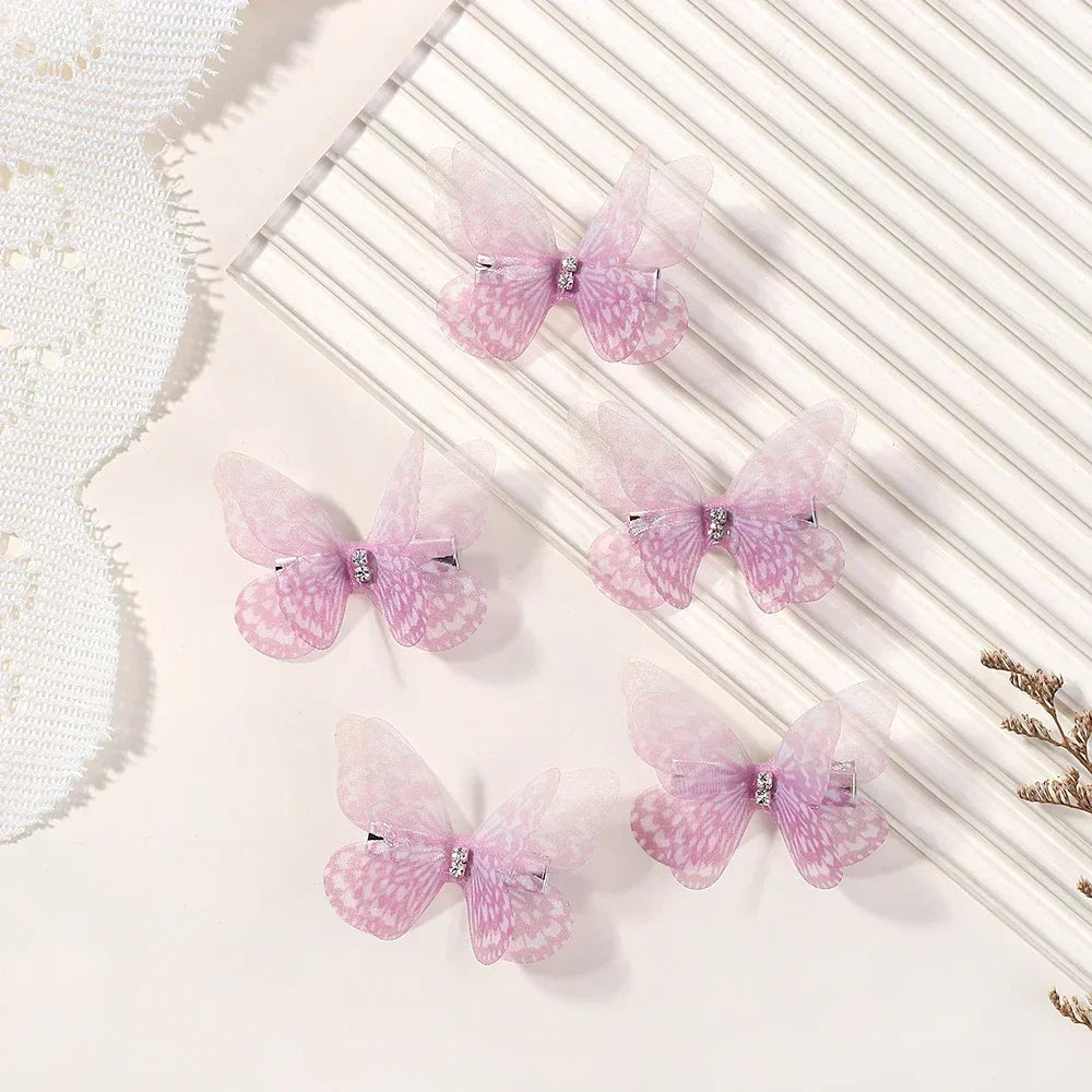 5pcs/set Cute Mesh Double-layer Simulation Butterfly Hairpins for Lovely Girls Princess Colorful Gradient Headwear Hair Clips
