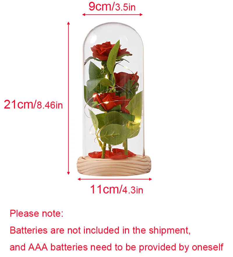 Mothers Day Gifts Party Artificial Flowers LED Rose Creative Valentine's Day Gift in Glass Glass Cover Simulation Rose Flower