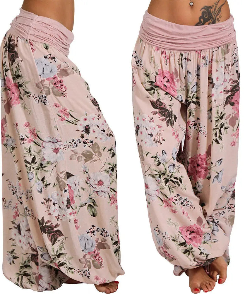 European and American women's clothing long style harem pants digital print long style wide leg pants casual pants plus size