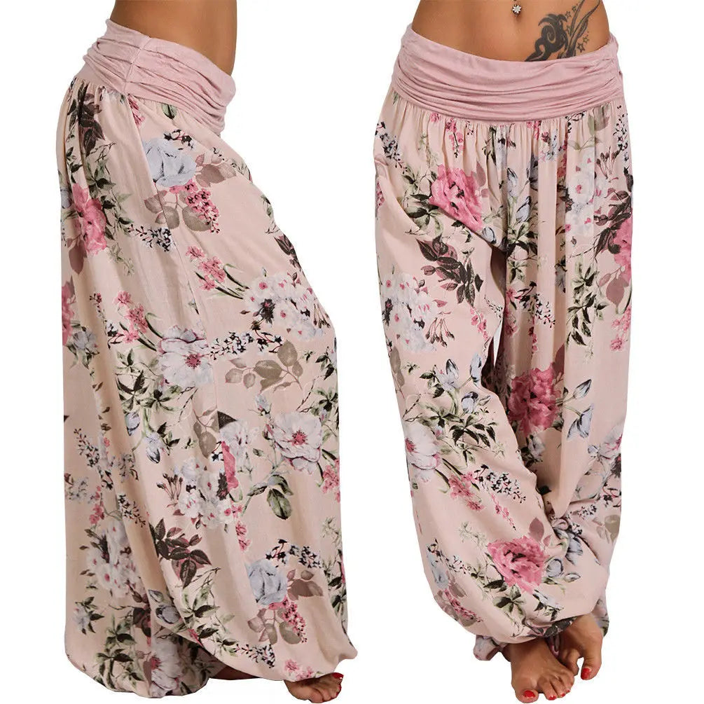 European and American women's clothing long style harem pants digital print long style wide leg pants casual pants plus size
