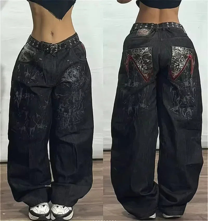 Streetwear New Fashion Oversized Print Baggy Jeans Y2K Harajuku Hip-hop Vintage Popular Goth High Waist Wide-leg Pants Trousers