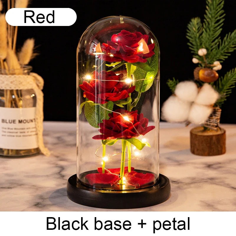 Mothers Day Gifts Party Artificial Flowers LED Rose Creative Valentine's Day Gift in Glass Glass Cover Simulation Rose Flower