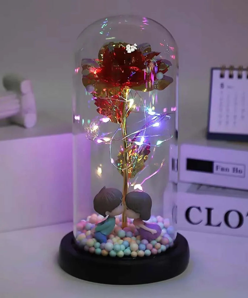 Mothers Day Rose Gifts for Mom, Galaxy Glass Rose Forever Eternal Crystal Flower Light Up Rose in Glass Dome with Butterfly Moth