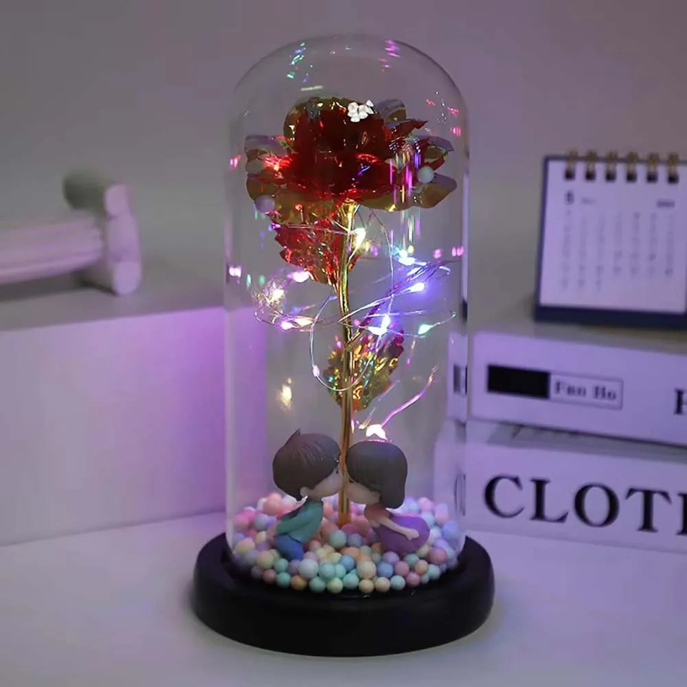 Mothers Day Rose Gifts for Mom, Galaxy Glass Rose Forever Eternal Crystal Flower Light Up Rose in Glass Dome with Butterfly Moth