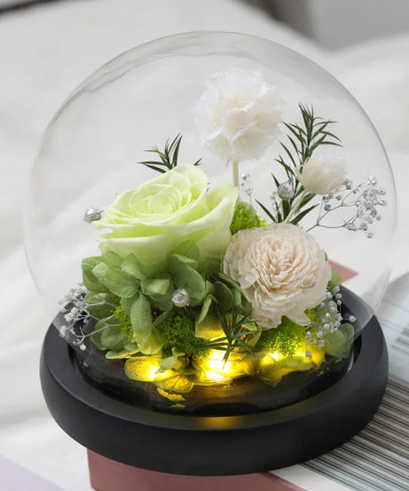 Wedding Decoration Decor Eternal Rose LED Light Preserved Flower in Glass Cover Mothers Day Gifts Birthday Party Valentines Day