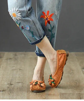 AmaxluluE Summer Fashion Ladies Elastic Elegant Jeans Womens Casual Floral Embroidery Denim Trousers Females Loose Harem Pants