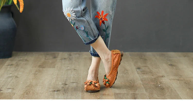 AmaxluluE Summer Fashion Ladies Elastic Elegant Jeans Womens Casual Floral Embroidery Denim Trousers Females Loose Harem Pants
