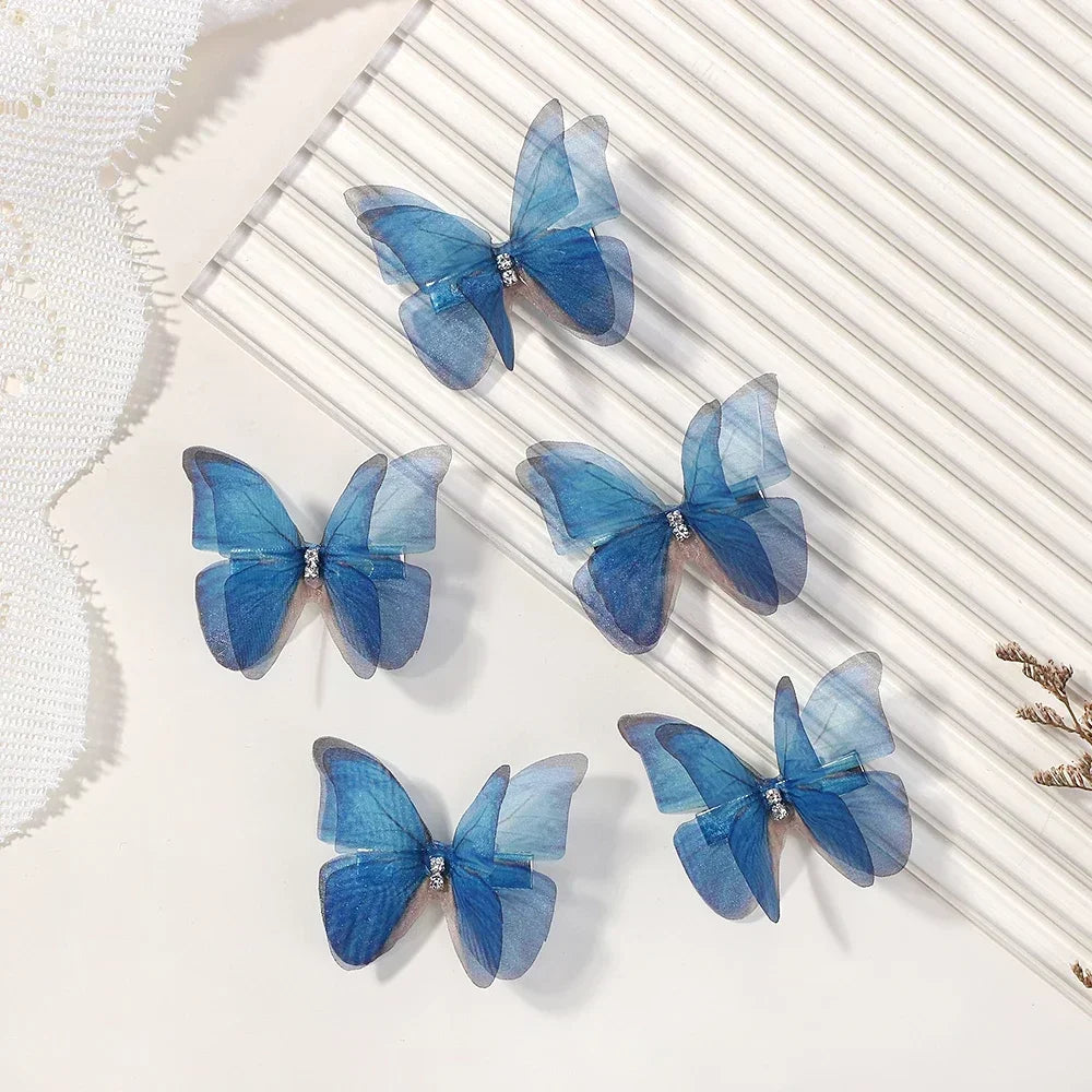 5pcs/set Cute Mesh Double-layer Simulation Butterfly Hairpins for Lovely Girls Princess Colorful Gradient Headwear Hair Clips