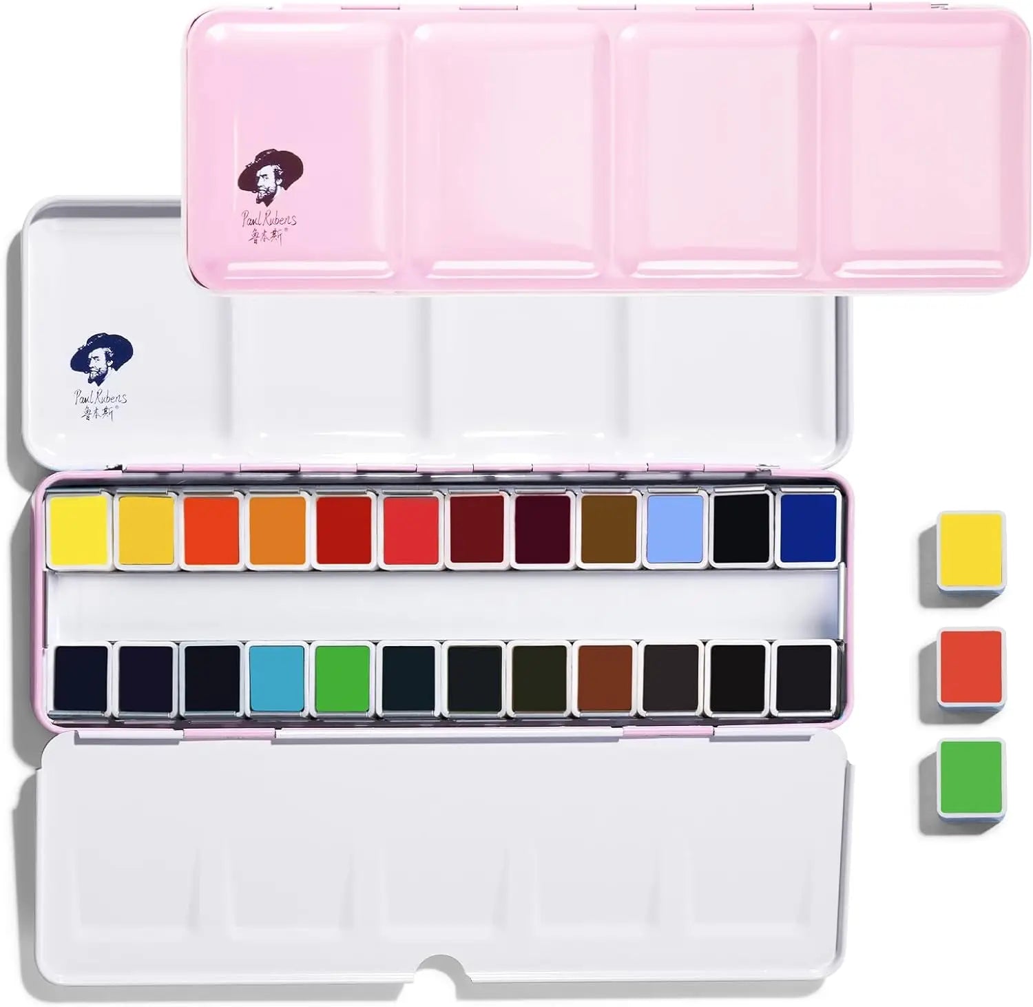 Paul Rubens Watercolor Paint Set Artist Grade, 24 Vivid Floral Colors with Portable Metal Box for Artists and Beginners
