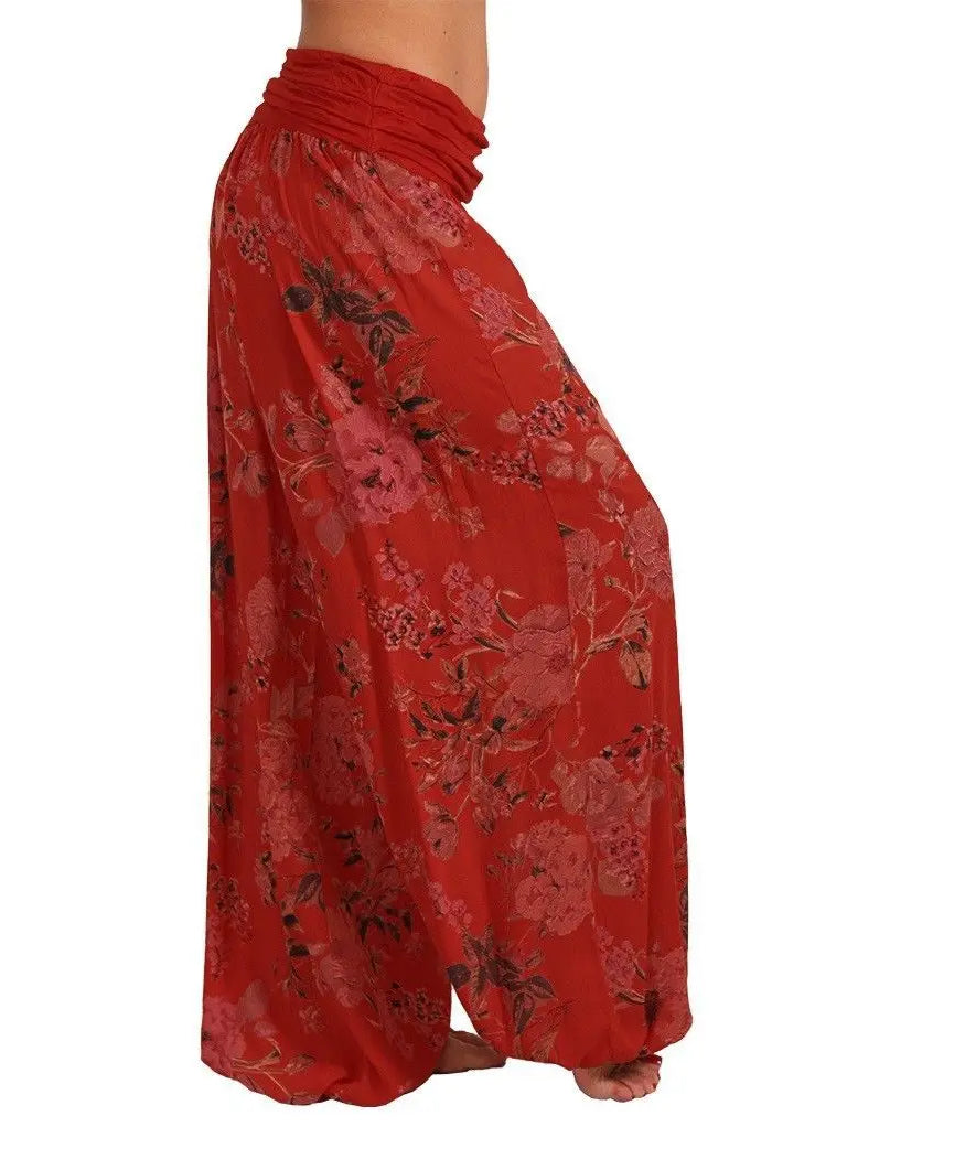 European and American women's clothing long style harem pants digital print long style wide leg pants casual pants plus size